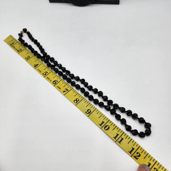 Unique Vintage Necklace Bubbled Bumpy Black Glass Beads Hand Knotted 24" HTF - Picture 4 of 4